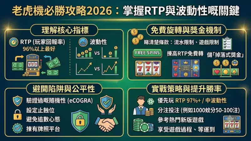 老虎機必勝攻略2026：掌握RTP與波動性嘅關鍵